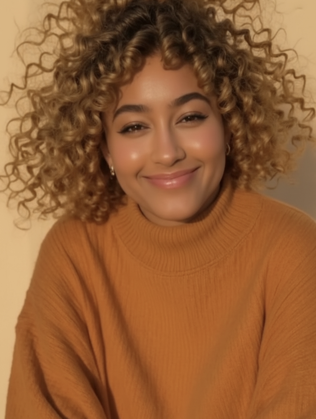 Gabrie'le Eato wearing an orange sweater during a professional brand photoshoot for Eleable and public speaking promotions.