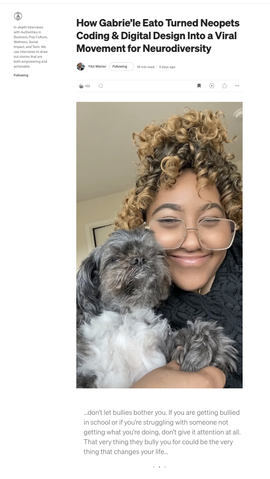 Authority Magazine neurodiversity movement feature with Gabrie'le Eato