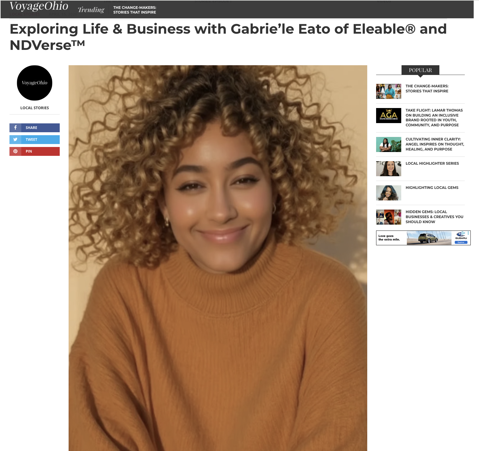 Voyage Ohio life and business feature with Gabrie'le Eato